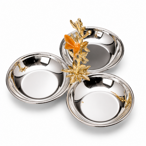 Butterfly Silver Triple Snack Dish