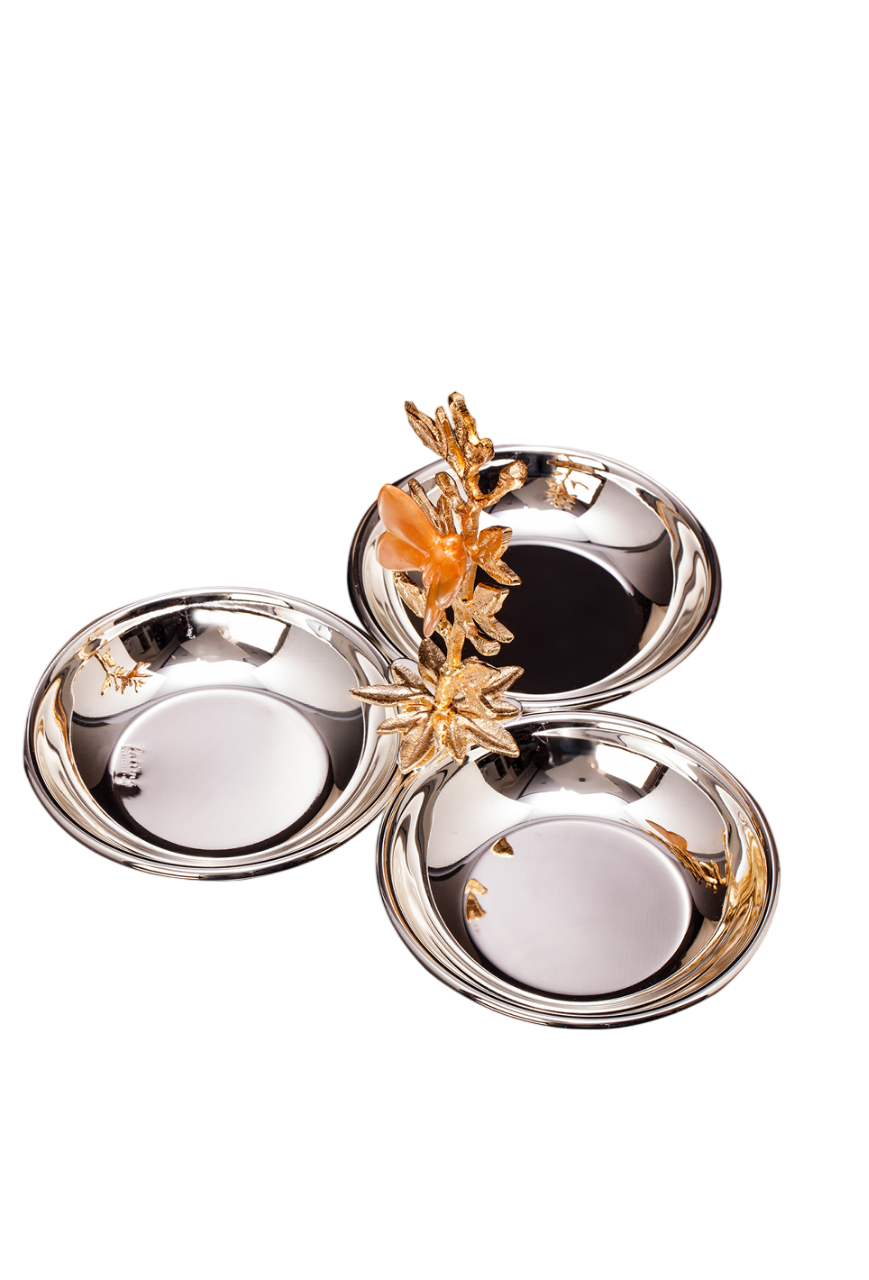 Butterfly Silver Triple Snack Dish