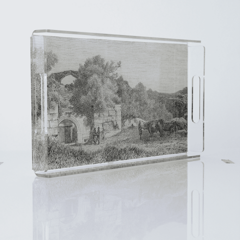 Fatima Large Acrylic Serving Tray with Historical Engraving